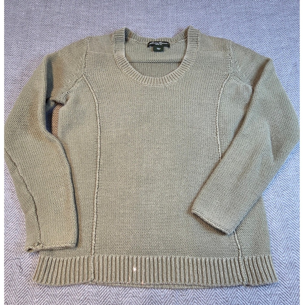 Eddie Bauer Sage Green 100% Cotton Shaker Knit Scoop Neck Sweater Large